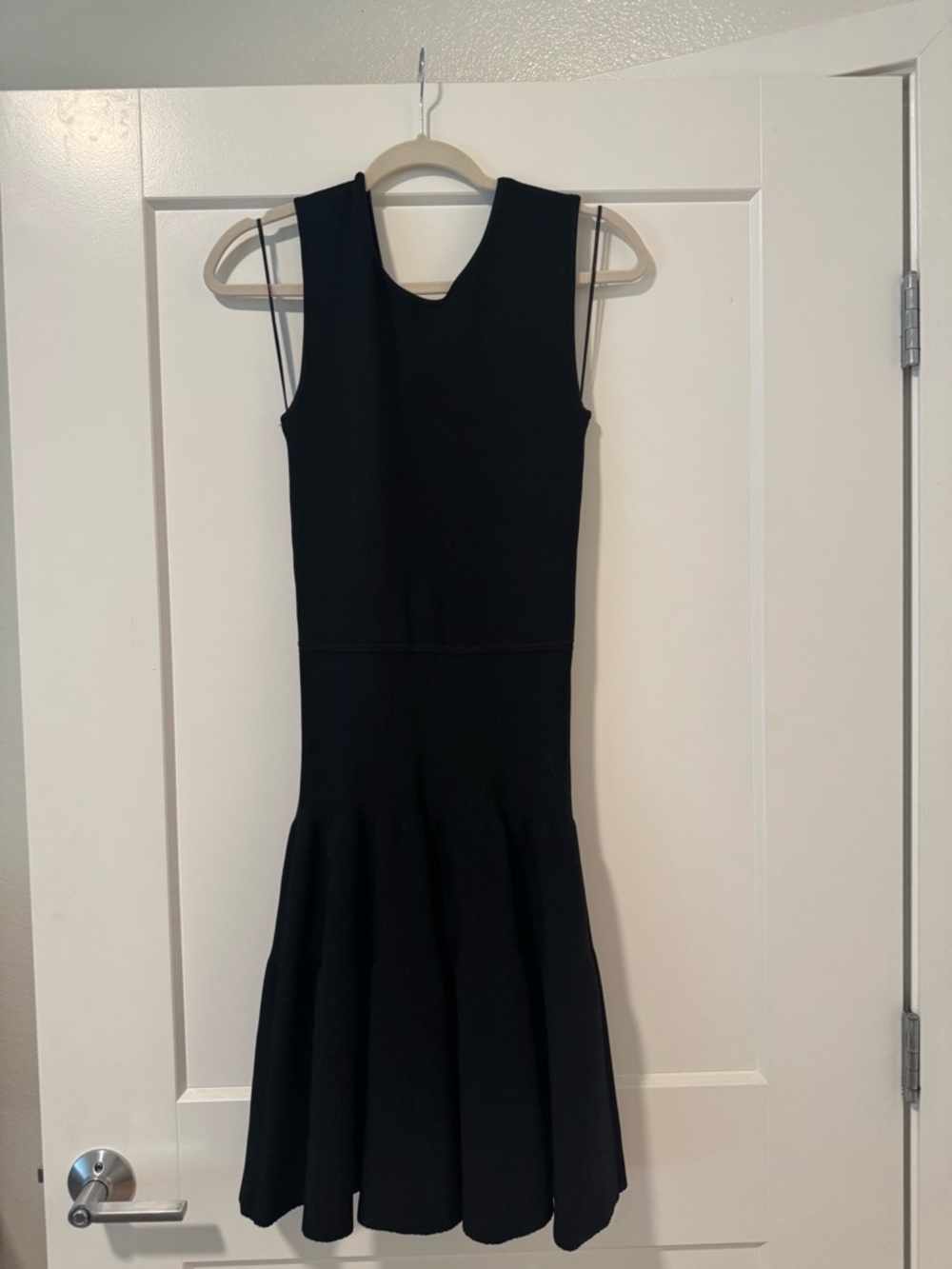 ISSA London Black Ribbed Knit Fit & Flare Dress – Size M